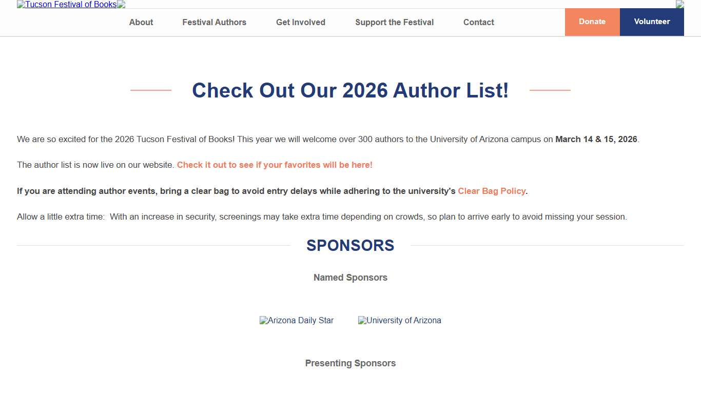 Tucson Festival of Books Check Out Our 2026 Author List!