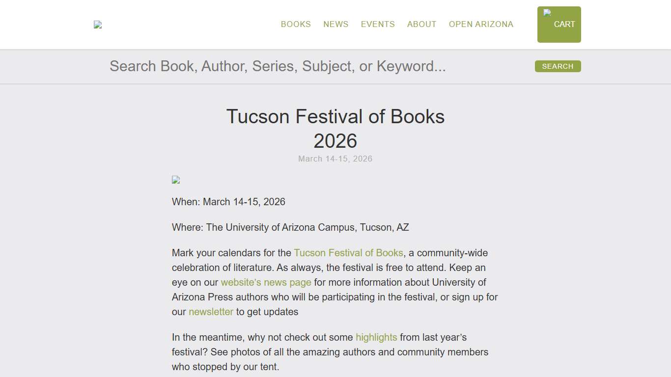 Tucson Festival of Books 2026 UAPress